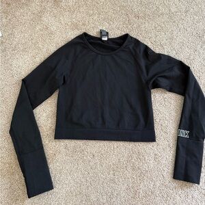 PINK Victoria's Secret Black Fitted Crop Long Sleeve Top